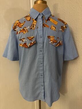 Tap & Co Western Cowboy Boot Shirt M Vintage Rodeo Unisex Festival Concert USA